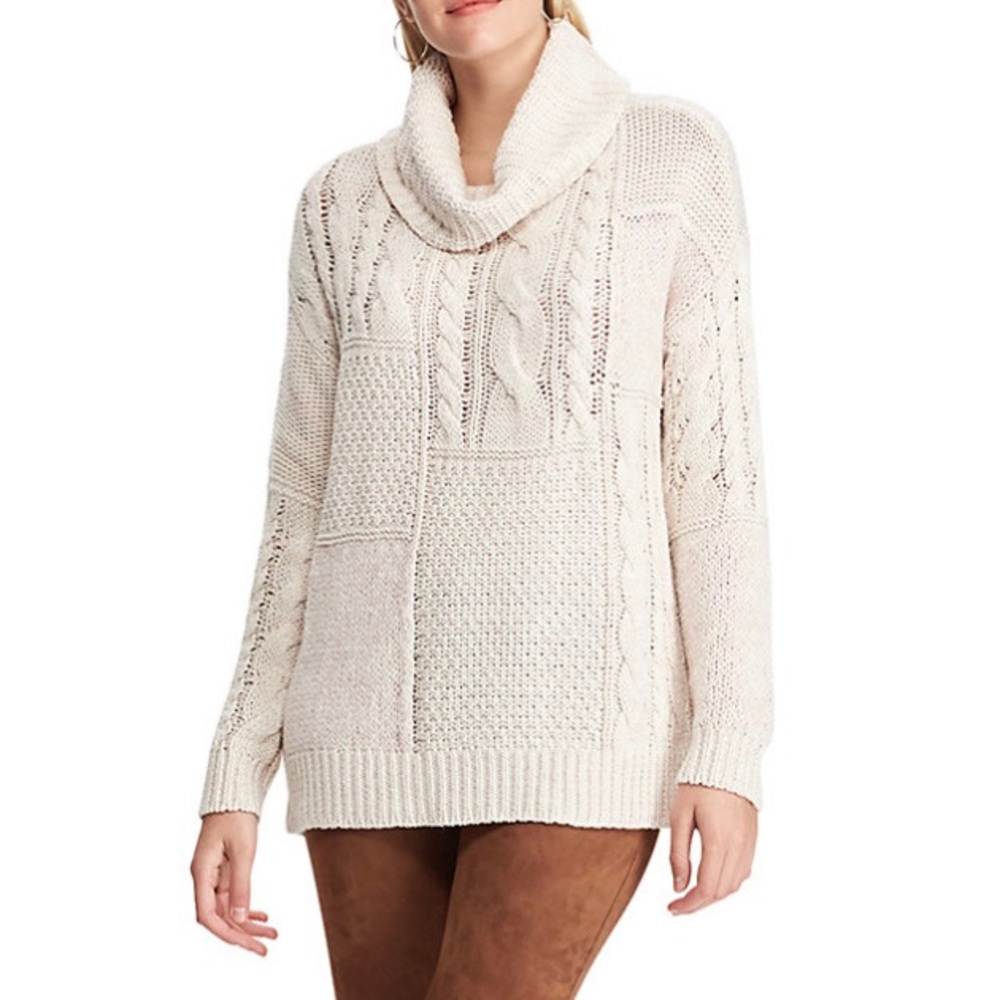 Chaps patchwork cowl neck sweater